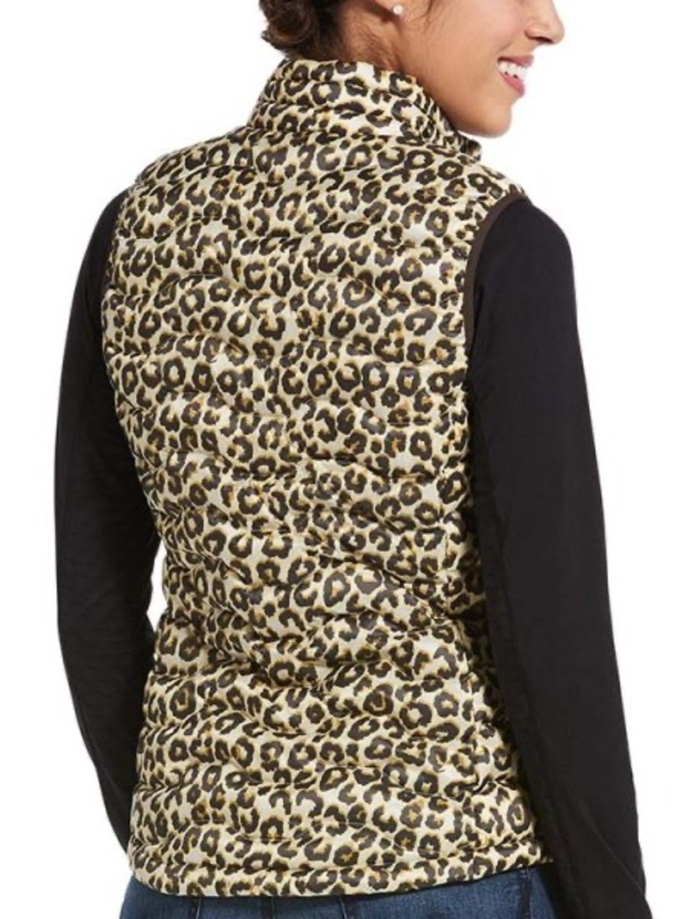 Ariat Leopard Print Quilted Vest in Tan and Black - Picture 2 of 11